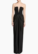 NWT Halston Sanna Deep Plunge Black Crepe & Satin Gown $595. Size 10