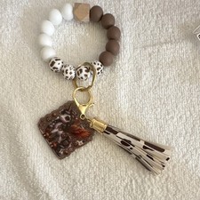 Beaded Animal Print unicorn Key Chain Tassel silicone Metal Wood Faux Leather