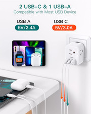 European Travel Plug Adapter, International Power Adapter with 3 Outlets 3 U...