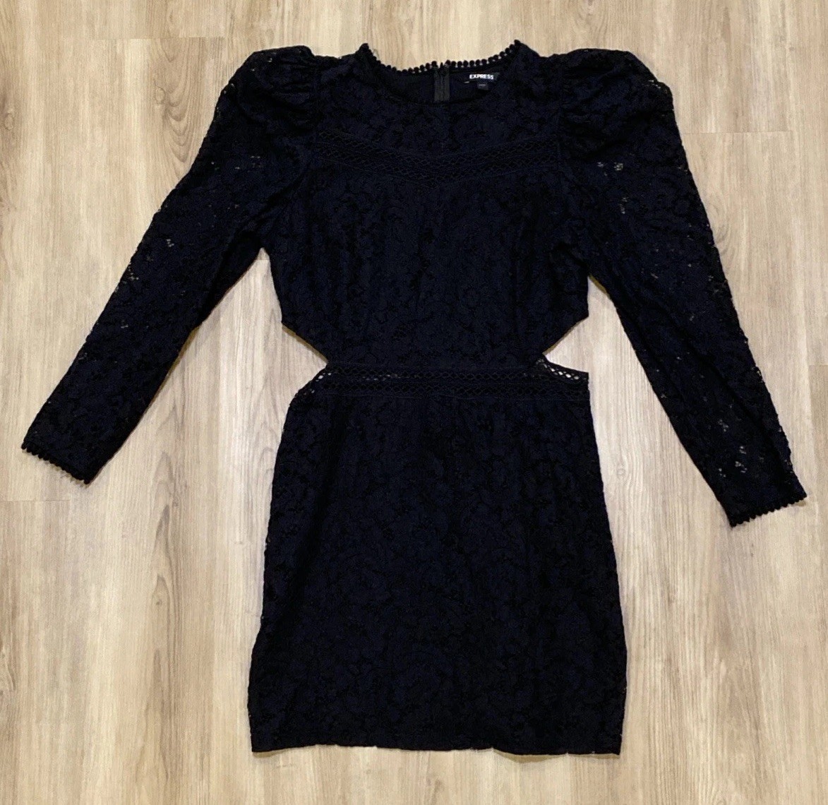 Express Black Lace Mini Dress Womens Large Side Cutout Goth Party Cocktail