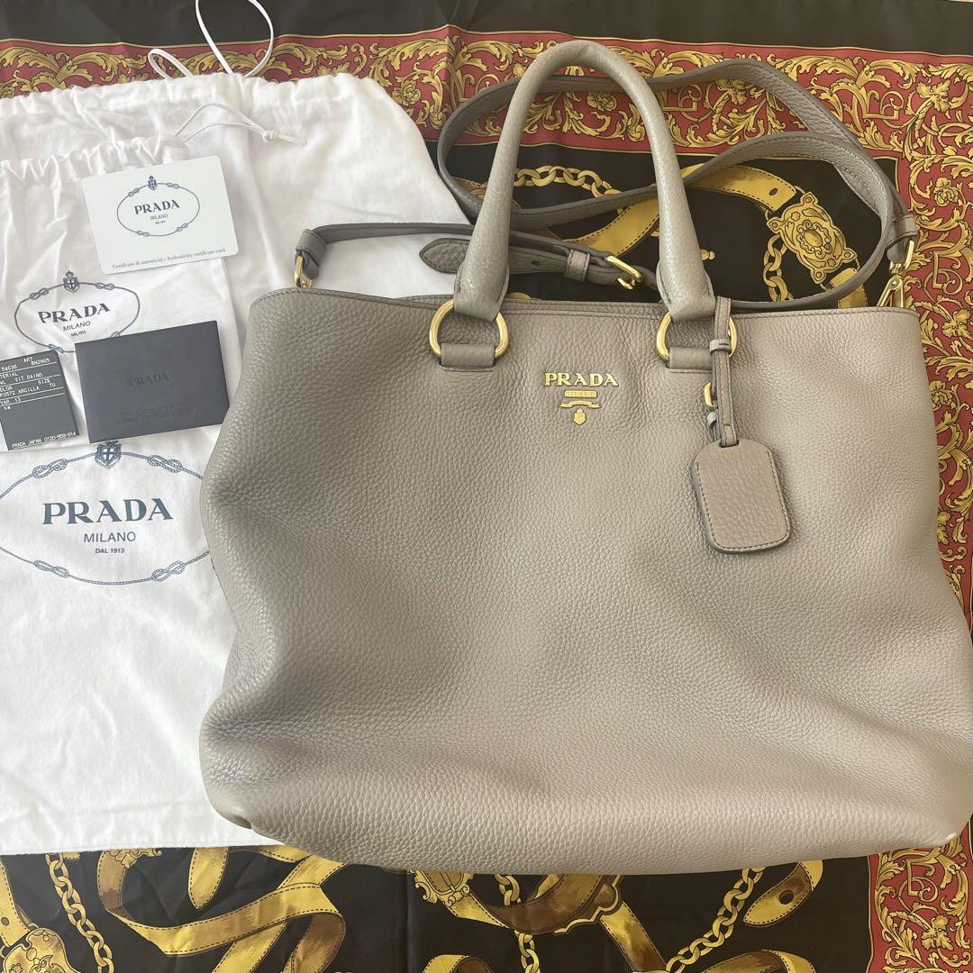 Prada Vit.Daino Leather Tote Bag 2Way Argilla Gray-Green Used | eBay