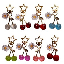 Cherry Keyring with Floral Pendant Stylish Fruit Shape Key Ring Unique Bag Charm