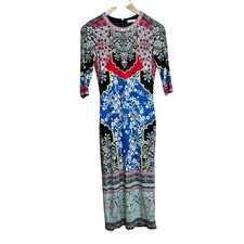 Alice and Olivia Delora Floral Midi Sheath Dress Size 2 Colorful Mosaic Stretch