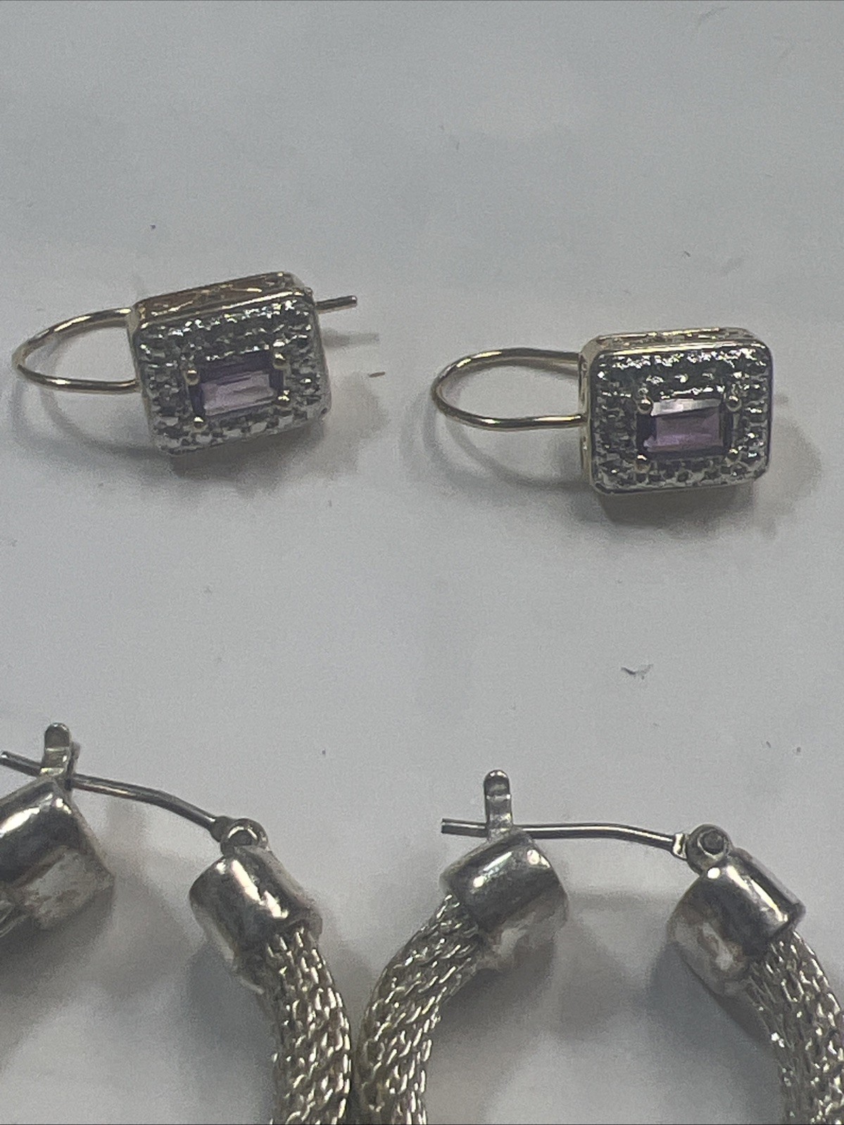 Sterling Silver .925 Multi Gemstone Dangle Hoop P… - image 13