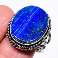 Natural Lapis Lazuli Gemstone 925 Sterling Silver Jewelry Ring Size 8.25 US 