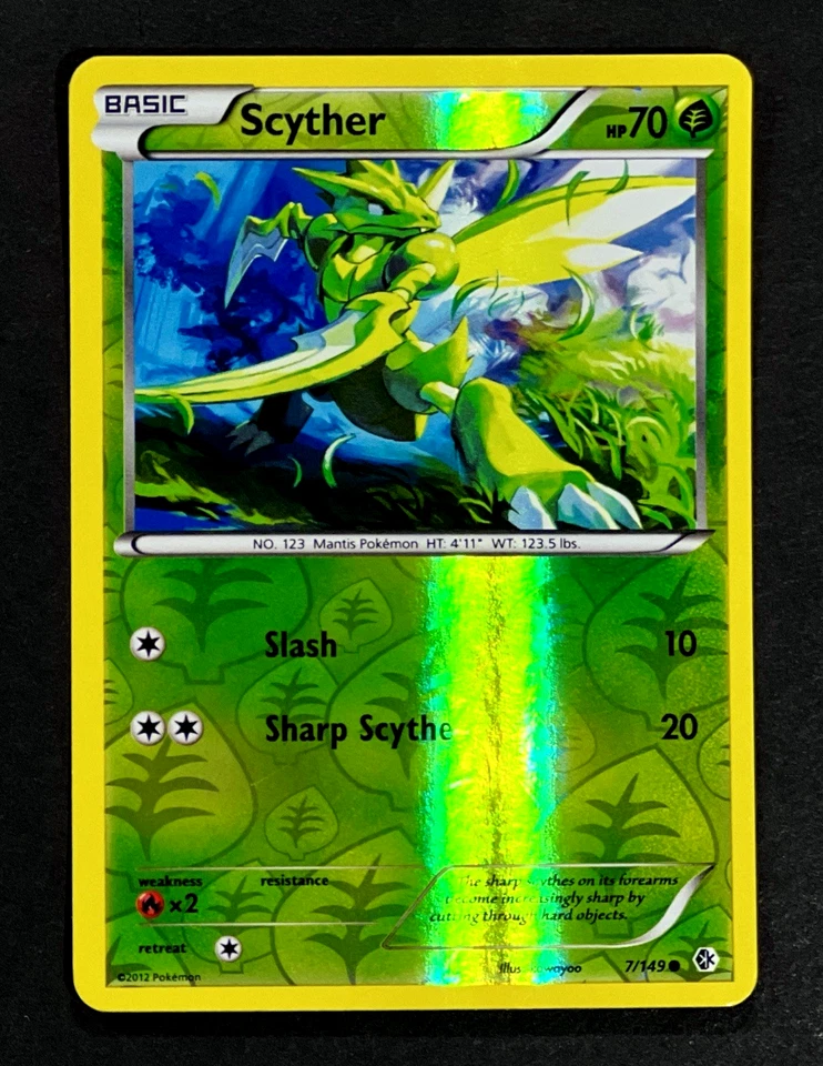 2012 Pokemon SCYTHER Boundaries Crossed REVERSE HOLO Black & White Card 7/149 - Image 3 of 4