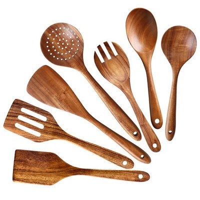 7 Pcs Wooden Non Stick Kitchen Utensils Cooking Spoons Tools Spatula