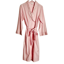 Miss Elaine SIZE LARGE Pink Summer Robe w/Embroidered Collar w/Pockets Belt