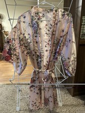 Womens Pink Floral Satin Kimono Robe