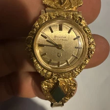 38.3 g  14K & 10k  Gold Vintage Bulova Nuggets Watch