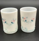 2 EAPG Dithridge & Company Versailles MILK GLASS Pink Roses Cups Marked 133 4"