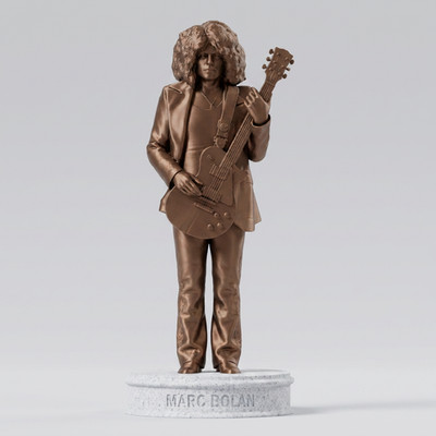 Marc Bolan statue   Bronze Effect Sculpture on Engraved White Stone Effect Base
