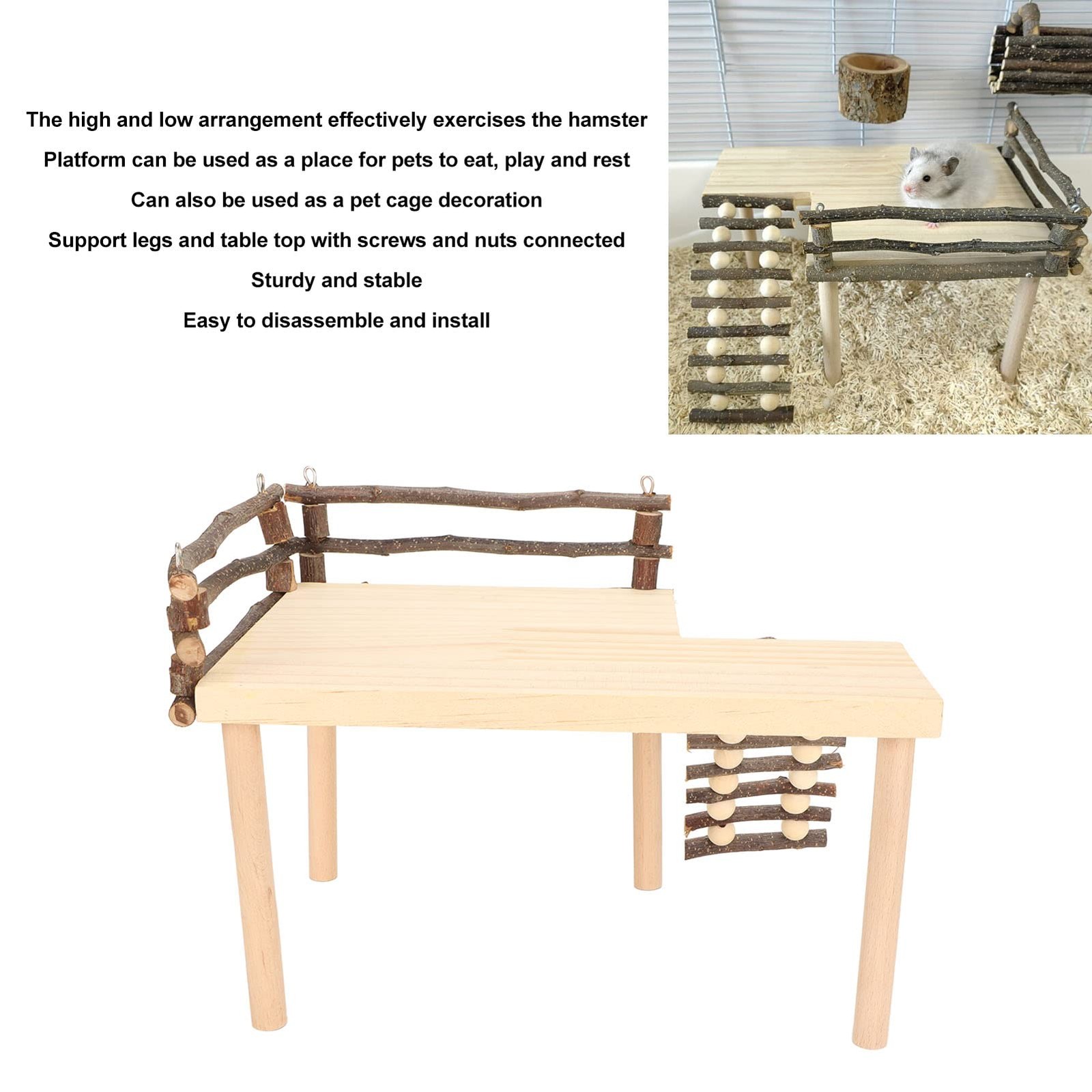 Hamster Platform, Wooden Reptile Bridge, Hamster Enrichment Toys for Guinea P...