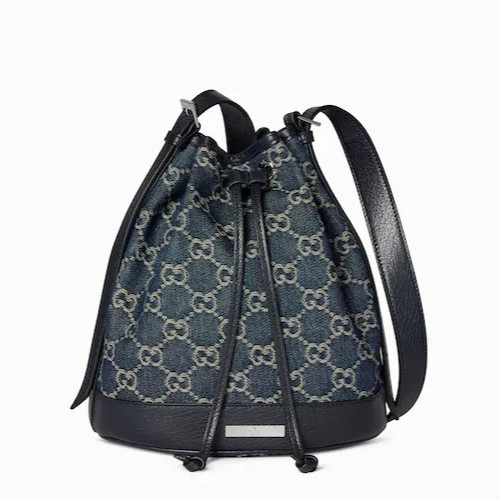 NEW GUCCI Venice GG denim Small Bucket Bag Dark Blue 875237 Japan Authentic