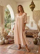 Spell NWT Mae Linen Gown Peach Meringue Ruffle Maxi Dress Utopia Size L No Belt