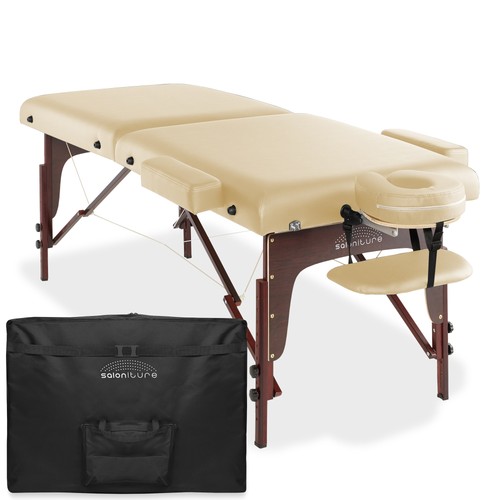 OPEN BOX - Portable Bi-Fold Massage Table w Reiki Panels, Cream