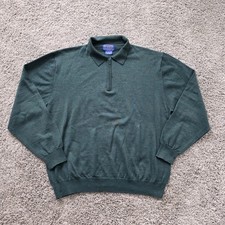 PENDLETON Pullover Quarter Zip Polo Sweater Men LARGE L Green 100 MERINO WOOL
