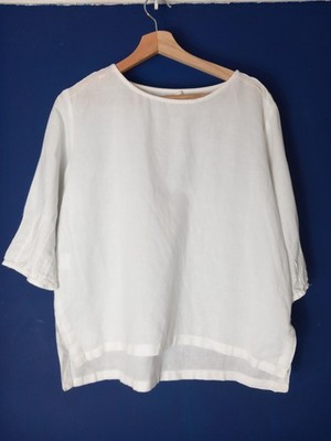 Kollection white linen/hemp blend stepped split hem cropped top lagenlook sz OS