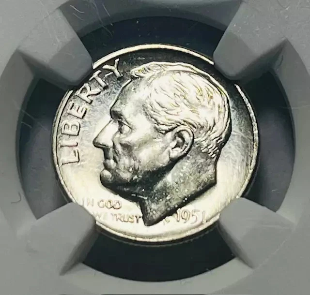 1951 S Dimes Roosevelt NGC MS-66 FT Full Torch PL Proof Like Top POP 1! - Image 3 of 4