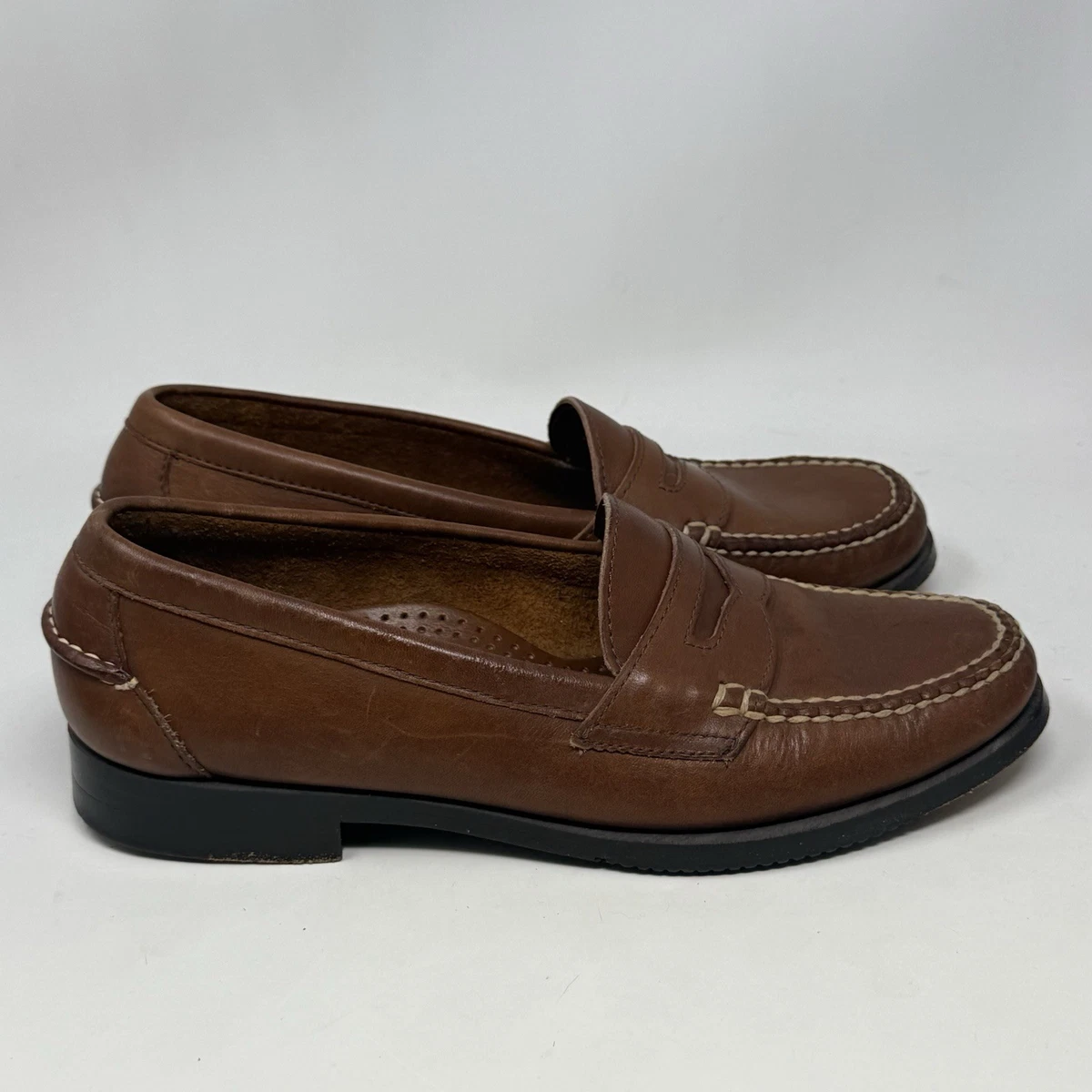 LL Bean Brown Leather Penny Loafers 10 D Magic Soft 0ASH2 Slip On Shoes - Fair Italian Penny Loafer in Medium Brown Calfskin | Shop Sid  main image 4