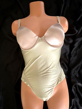 Vtg ShapeWear All in one Girdle Silky Moss Green Beige Padded Bra 36AA Bodysuit