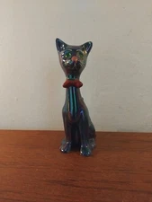 vintage retro mid century 1960s Kitsch cat Pottery Petrol Iridescent Lustreware