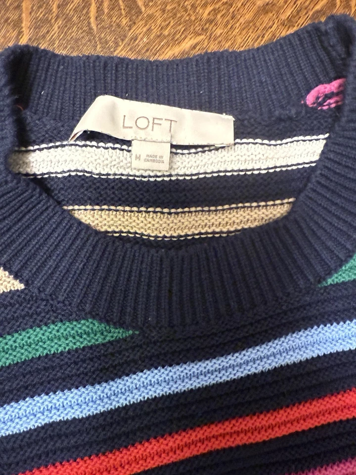 Suéter de punto a rayas para mujer Loft, rosa azul blanco verde mediano M Foto 4 de 4