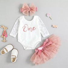 Newborn Baby Girls Letter Romper Tutu Skirt With Headband 3PCS Clothes Outfits