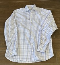 Twillory Men Dress Shirt 16.5 34/35 Tailored Fit Purple Blue Check Spread Collar