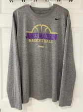Nike Dri-Fit JMU James Madison Dukes Team Issued Basketball LS Gray Shirt XL
