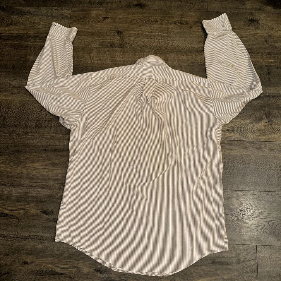 Lands' End Mens Dress Shirt Oxford Button Down Long Sleeves Striped Beige XL - Image 4 of 4