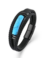 Men's Turquoise Leather Bracelet - Stylish Rocker Bangle Gift Jewelry
