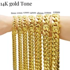 14K Gold Miami Cuban Link Chain Stainless Steel Necklace for Men Women 8mm-20mm
