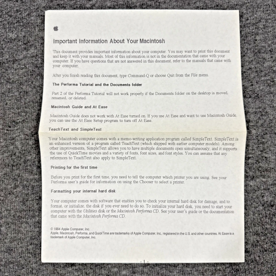 Apple Macintosh Performa 600 Series User's Guide 030-6356-A w/ Set Up Poster - Image 4 of 4