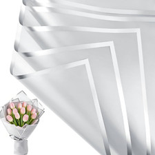 20 Sheets 22.8-inch Silver Flower Wrapping Paper Waterproof Floral Wrap