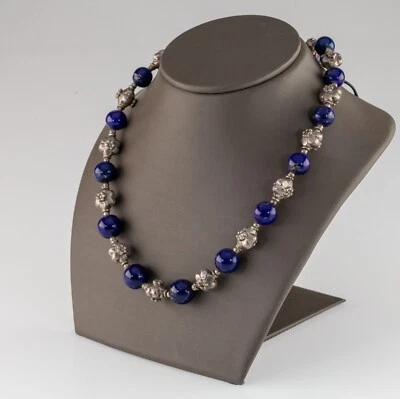 Collier En Perles D'Argent Sterling Et De Lapis Lazuli 17,5" - Photo 1/3