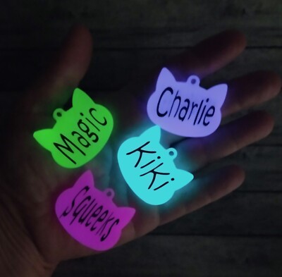 Personalized Resin CAT Tag ID Customized with Name & Phone # UV GLOW IN THE DARK