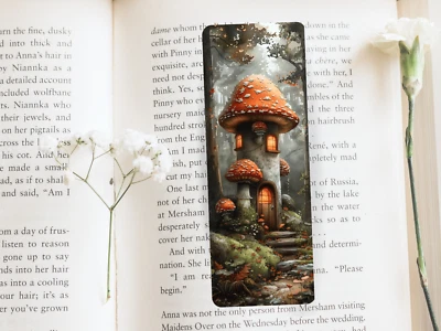 Mushroom House printed bookmark, Page Saver, Book Lover Gift, journal, Bookish