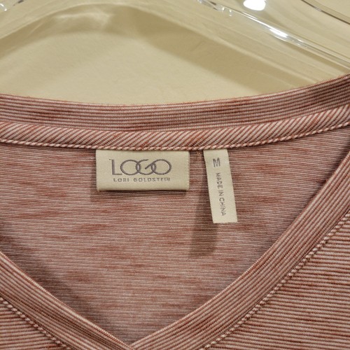 LOGO by Lori Goldstein Micro Stripe Knit Top Chiffon Trim Medium Brown A273347 - Bild 4 von 11