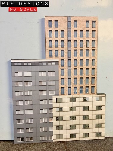 HO Scale Commercial Combo 1,2,3,&4 Set Of 4 Building Flats/ Front 3D Background - Picture 3 of 6