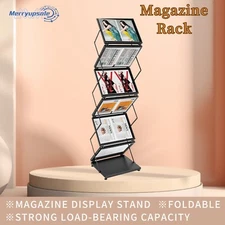 Magazine Rack Double A4 Width with 6 Pockets Magazine Display Stand Foldable