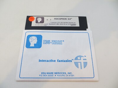 5.25'' Floppy Disk EDU-WARE PERCEPTION 3.0 Applesoft 48K DOS 3.2 or 3.3 Paddles -