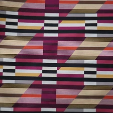 Vintage MCM Upholstery Fabric Linear Geometric Bars, Pink, Yellow, Black 5 yds