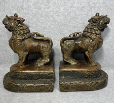 Mid Century Ceramic Foo Dogs Sculptural Bookend Set Jaru of California Chinese