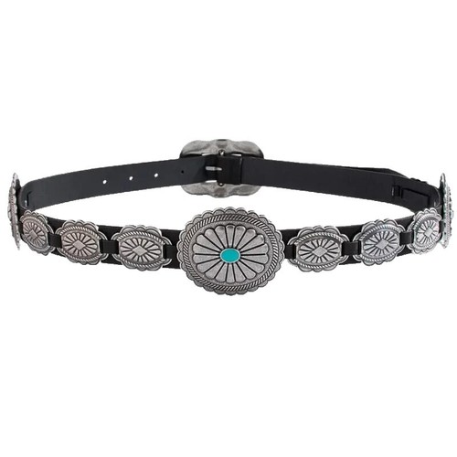 Haute Hippie Style Faux Turquoise, black Oval Concho silver toned Chain Belt Oval Turquoise Stone Concho Belt – Wild Junkie main image 2