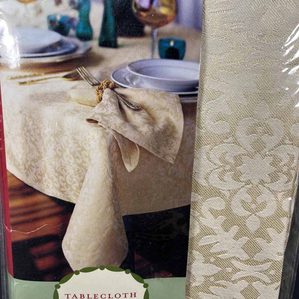 Oblong Ornamental Tablecloth 60 x 84 Cream Gold Target Holiday 2002 Vintage NEW - Image 2 of 4