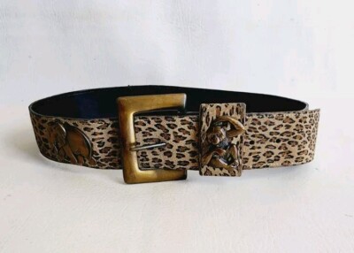WOMEN LEATHER BELT BRASS BUCKLE, 8 BRASS ANIMALS Leather Belt With Solid Brass Buckle Deer Hunting, Hunter  main image 2