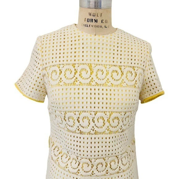 VINTAGE HENRY-LEE Crochet Lace Midi Dress in Ivory/Yellow - Image 2 of 4