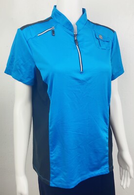 Jamie Sadock Golf Polo Shirt Womens sz m Blue 1/4 Zip Short Sleeve Top