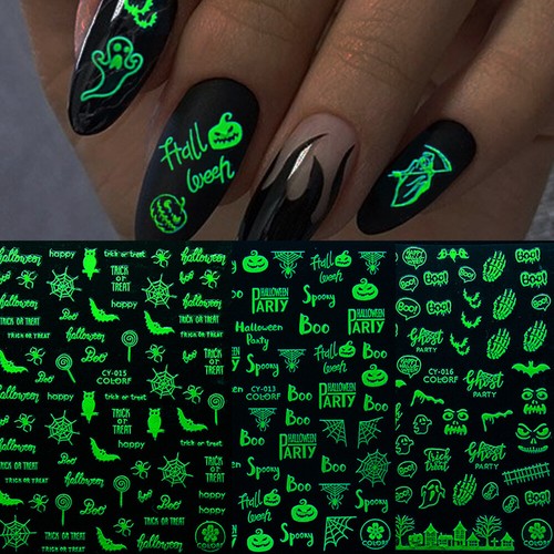 Luminous 3D Nail Stickers Glow In Dark Halloween Decals Nail Art Decoration New - Picture 10 of 18